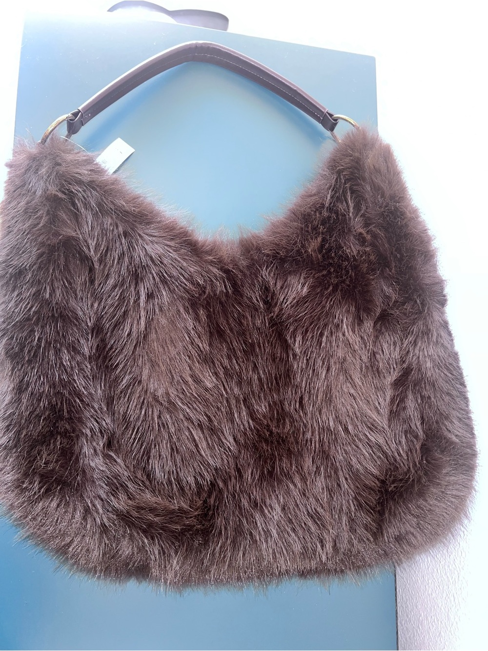 GAP Faux Fur Shoulder Bag in Dark Brown